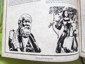 Der Druckbogen zeigt den Gutsherrn Sir Norik und seine Tochter Lady Judith vom Drei-Eichen-Hof, der sich gut für die Eröffnung eines Nebenschauplatzes im Pen-and-Paper Abenteuer eignet.