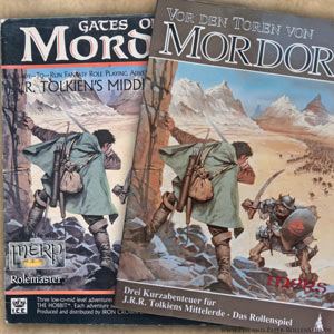 Cover des MERS-Abenteuers Vor den Toren von Mordor – Krieger kämpft im Gebirge gegen Orks.