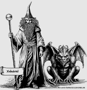 Illustration des NSC Magier Xaladriel und seines Gargoyles