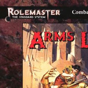 Ausschnitt der Titelseite oben links vom Rolemaster Standard System (RMSS) Arms Law mit großer Lochung.