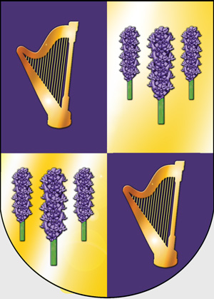 Goldene Harfen und Lavendel führt das Adelshaus Thiagart im Wappen.